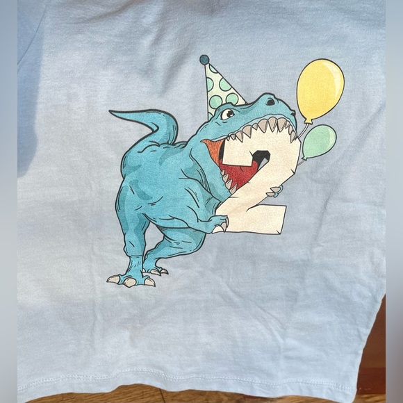 *NWT* Amazon / Dinosaur Chomping Two-Rex 2nd Birthday Shirt / Baby Blue / 3T - Picture 5 of 8